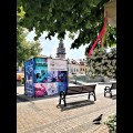 Rynek w Bielsku-Białej z reklamą UBB 